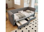Flieks Divano Letto Imbottito 90X200Cm Con 2 Cassetti, Letto Giovanile Letto Singolo Letto Contenitore Con Rete A Doghe, Letto Funzionale Letto Da Giorno, Biancheria, Grigio