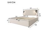 Letto Imbottito Sweiko 180X200, Letto Matrimoniale Contenitore, Luce Di Lettura Con Funzione Di Ricarica Usb Testata, Schienale Con Design A Rivetti, Letto Con Rete A Doghe E Contenitore, Cotone, Beige (Senza Materasso)