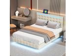 Letto Imbottito 140 X 200 Cm, Struttura Letto Galleggiante Con Luci Led E 2 Porte Usb, Letto Matrimoniale, Letto Per Ospiti In Lino Skin-Friendly, (160X200, Beige)