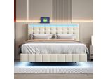 Letto Imbottito Cdglobal 140X200 Cm Con Illuminazione Led E Ricarica Usb, Letto Matrimoniale Con Testata E Rete A Doghe, Letto Contenitore Per Ragazzi, Biancheria (Beige, 140X200 Cm)