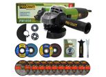 Smerigliatrice Angolare Procraft PW1050 + Dado A Sgancio Rapido, 10X Disco Da Taglio, 2X Disco Lamellare
