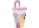 Tataway Disney Tazza Di Plastica Rosa E Viola Per Bambine Principesse Belle Cenerentola Raperonzolo 430 Ml Con Cannuccia E Coperchio Flessibile