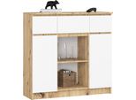 Akord Comò 2 Ante 3 Cassetti 1 Anta Piccola In Rovere Realizzato A Mano/Bianco 101X35X98 Cm
