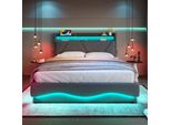 Letto Imbottito Idraulico Flieks 160X200Cm Con Funzione Di Carico, Letto Giovanile Letto Matrimoniale Con Contenitore, Letto Contenitore Con Led, Velluto, Grigio