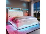 Letto Imbottito Idraulico Flieks 140X200Cm Con Funzione Cassetto, Letto Giovanile Letto Matrimoniale Con Contenitore, Letto Contenitore Con Led, Velluto, Beige