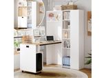 Scrivania Pieghevole Merax Con Ripiano, Libreria E Scrivania Per Computer 2 In 1, Con Presa Di Corrente, Usb, Ripiani Regolabili In Altezza, 104,5×30,5×160 Cm, Bianco