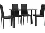 Set Da Pranzo Da 5 Pezzi, Tavolo Da Pranzo Con 4 Sedie E Piano In Vetro Temperato, Acciaio Nero, Per Sala Da Pranzo