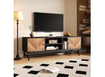 Mobile Tv Sweiko Da 150 Cm - Design A Contrasto In Nero E Legno Con Spazio Di Archiviazione Versatile, Inclusi Armadietti, Ripiani Orizzontali E Verticali, Design Moderno E Minimalista