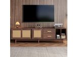 Armadio Sweiko 190 X 40 X 52 Cm, Mobile Tv Basso Con Cassetti, Supporto Tv In Mdf Di Rattan Marrone, Design Con 6 Gambe Di Supporto, Mobile Multifunzionale Per Il Soggiorno, Tv 75 Pollici