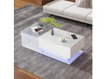 Tavolino Sweiko Bianco Lucido 100X50X32 Cm - Con Piano E Cassetti In Vetro, Antigraffio, Con 1 Cassetto, Con Illuminazione Led, Stile Moderno