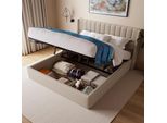 Letto Imbottito 160 X 200 Cm Con Rete A Doghe Idraulica E Contenitore, Beige