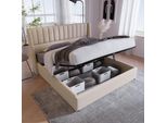 Letto Contenitore In Lino 160X200Cm - Con Testiera E Rete A Doghe - Beige