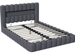 Letto 160X200 Cm Con Contenitore, Testata Led, Rete A Doghe Imbottita, Letto Matrimoniale, Grigio