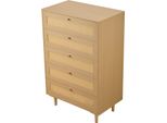 Succebuy Cassettiera In Rattan Con 5 Cassetti, Maniglie In Metallo E Gambe In Legno, Mobile Moderno Per Camera Da Letto, Soggiorno E Corridoio (70,2X40X106,5 Cm) Armadio Cassettiera