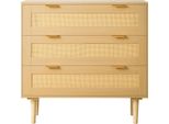 Succebuy Cassettiera In Rattan Con 3 Cassetti, Maniglie In Metallo E Gambe In Legno, Mobile Moderno Per Camera Da Letto, Soggiorno E Corridoio (80 X 35 X 77 Cm) Cassettiera Per Vestiti