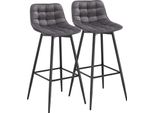 Sgabello Da Bar - Set Di 2 - Rivestimento In Velluto - Struttura In Metallo - Con Poggiapiedi - Altezza Seduta Circa 64 Cm - Portata Fino A 100 Kg - Grigio Scuro