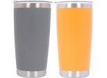 2X Tazza Isolata Thermos In Acciaio Inox SS304 Con Coperchio A Doppia Parete, Tazza Da 590 Ml Grigio-Arancio