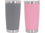 2X Thermos Tazza Isolata In Acciaio Inox SS304 Con Coperchio A Doppia Parete, Tazza Da 590 Ml Rosa Grigio