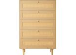 Vevor Cassettiera In Rattan Con 5 Cassetti E Maniglie In Metallo E Gambe In Legno, Armadio Moderno In Rattan Per Camera Da Letto, Soggiorno, Corridoio (70,2X40X106,5 Cm) Armadio Cassettiera