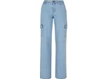 Urban Classics Donna Vita Alta Dritta Denim Cargo Pants Lavaggio Chiaro - 33