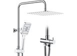 Sistema Doccia Rainsworth Senza Rubinetto Cromo - Set Doccia A Pioggia Quadrato 25 * 25 Cm, Set Doccia Con Deviatore, Doccetta A 3 Modalità Di Getto