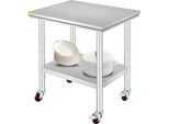 Tavolo Da Lavoro Professionale 76 X 60 X 81 Cm - Tavolo Da Ristorazione In Acciaio Inox - Portata 28 Kg - Tavolo Per La Preparazione Dei Cibi Con Rotelle - Tavolo Da Lavoro Commerciale Per Cucina E Bar - 4 Gambe Regolabili