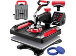 Pressa Transfer 5 In 1 - Macchina Per La Stampa Di Magliette 29X38Cm - Pressa Termica 1000W - Pressa Tessile - Pressa Termica Rossa - Girevole A 360 Gradi - Regolatore Digitale Di Temperatura E Tempo A Led