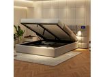 Letto Imbottito Abrihome 180X200Cm Con Usb E Led, Letto Idraulico Matrimoniale Con Rete A Doghe E Contenitore, Pu, Grigio