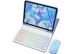 Inf Custodia Blu Per Ipad 12.9 Con Tastiera Bluetooth Rgb E Mouse Illuminato Blu Ipad 12,9 Pollici