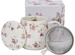 Duo Floral Tazza A Botte 430 Ml Safa Con Colino Per Il Tè, Nuova Porcellana Bone China