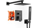 Set Di Miscelatori Per Doccia Nero Opaco - Con Soffione A Pioggia Quadrato Da 203 Mm - Set Di Miscelatori Per Bagno