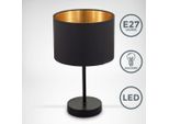 B.K.Licht Lampada Da Comodino Con Paralume In Tessuto Nero E Oro, Adatta Per Lampadina E27 Non Inclusa Max 40W, Lampada Da Tavolo Diametro 20Cm, Abat-Jour Per Camera Con Interruttore On Off Sul Filo