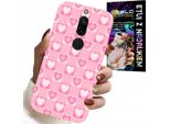 Custodia Per Xiaomi Redmi 8 - Cuori Griglia Rosa Custodia + Vetro