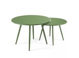 Set Di 2 Tavolini Bassi Rotondi In Acciaio Verde Cactus - Oviala Palavas