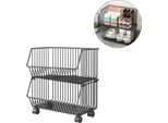 2 Livelli Cesto Di Frutta Per Carrello Di Stoccaggio Cucina Impilabile Filo Metallico Cesto Di Stoccaggio Cestini Organizzatore Snack Con Ruote Rotanti Cipolla Di Patate Storage Bins Rack Per Cucina Soggiorno Casa Ufficio