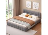 Letto Imbottito 160 X 200 Cm, Letto Per Ragazzi, Letto Matrimoniale Con Schienale Morbido, Struttura Imbottita, Rete A Doghe In Lino Grigio (Materasso Non Incluso)