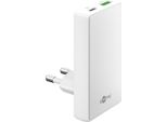 Caricatore Rapido Doppio Piatto A 90° Di Goobay, 65W, USB-C Pd, USB-A Qc, Gan, 100 - 240V, Bianco