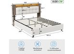 Letto Matrimoniale Imbottito 160 X 200 Cm Con Illuminazione A Led E Contenitore, Con Rete A Doghe In Metallo, Beige
