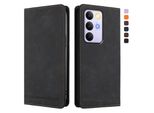 Custodia Per Realme C85 Pro, Custodia Retro In Finto Cuoio Flip Con Supporto E Slot Per Carte Nero