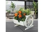 Fioriera In Legno + Ruote Del Carrello Decorazione Giardino Mangiatoia In Legno Bianco