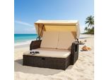 Mucola Sedia Da Spiaggia Lettino In Rattan Con Tetto Regolabile Polirattan Lettino Relax Lettino Da Giardino Lettino Da Giardino - Marrone