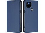 Custodia Per Google Pixel 5, Flip Cover In Finto Cuoio Antiurto Magnetica Con Supporto Blu Scuro