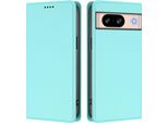 Custodia Per Google Pixel 8, Flip Cover In Finto Cuoio Antiurto Magnetica Con Supporto Turchese