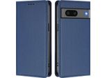 Custodia Per Google Pixel 7, Flip Cover In Finto Cuoio Antiurto Magnetica Con Supporto Blu Scuro