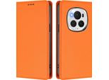 Custodia In Pelle Per Honor Magic6 Pro, Custodia Flip Magnetica In Finto Cuoio Con Supporto Arancione