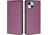 Custodia Per Iphone 14/Iphone 13, Flip Cover In Finto Cuoio Antiurto Magnetica Con Supporto Viola
