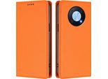 Custodia In Pelle Per Huawei Nova Y90, Custodia Flip Magnetica In Finto Cuoio Con Supporto Arancione