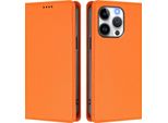 Custodia In Pelle Per Iphone 15 Pro, Custodia Flip Magnetica In Finto Cuoio Con Supporto Arancione