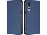 Custodia Per Huawei P20 Pro, Flip Cover Magnetica Antiurto In Finto Cuoio Con Supporto Blu Scuro