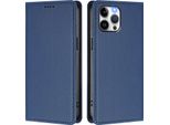 Custodia Per Iphone 12 Pro Max, Flip Cover In Finto Cuoio Antiurto Magnetica Con Supporto Blu Scuro